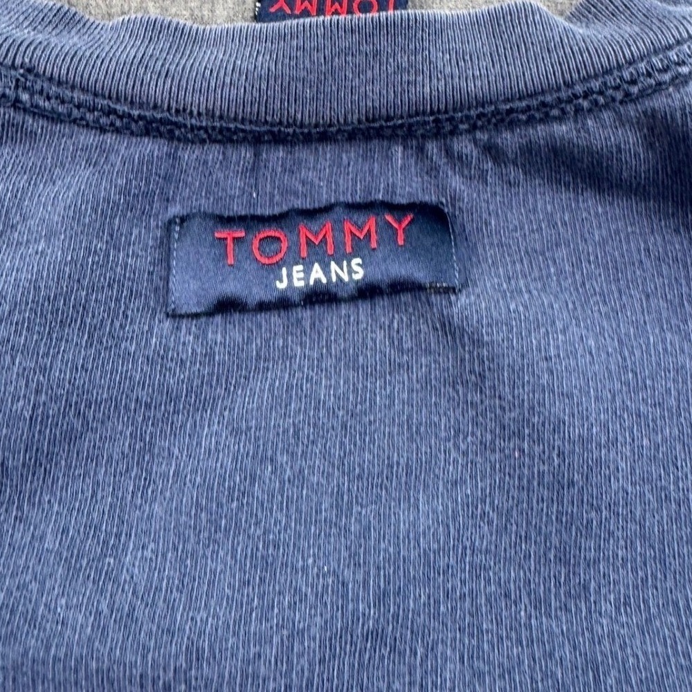 Tommy Jeans Mens Vintage Style Striped Sleeve Blue Sweatshirt Large L - Picture 12 of 13